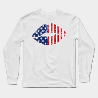 Women Lips American Flag 4th Of July Proud Tie Dye Long Sleeve T-Shirt